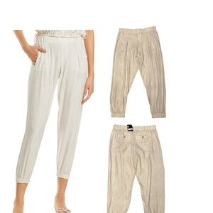 ATM Women's 100% Silk Charmeuse Beige Striped Jogger Pants Casual Size L